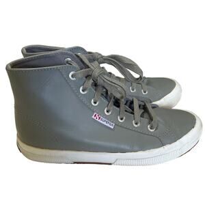 Superga Grey Leather High Top Gum Sole Sneakers Womens 7.5